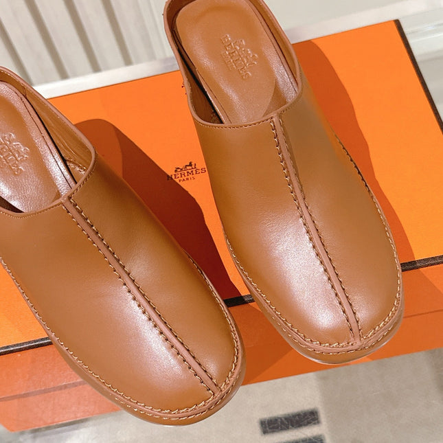 HM 26S HEEL MULES 65 MM IN LIGHT BROWN CALFSKIN