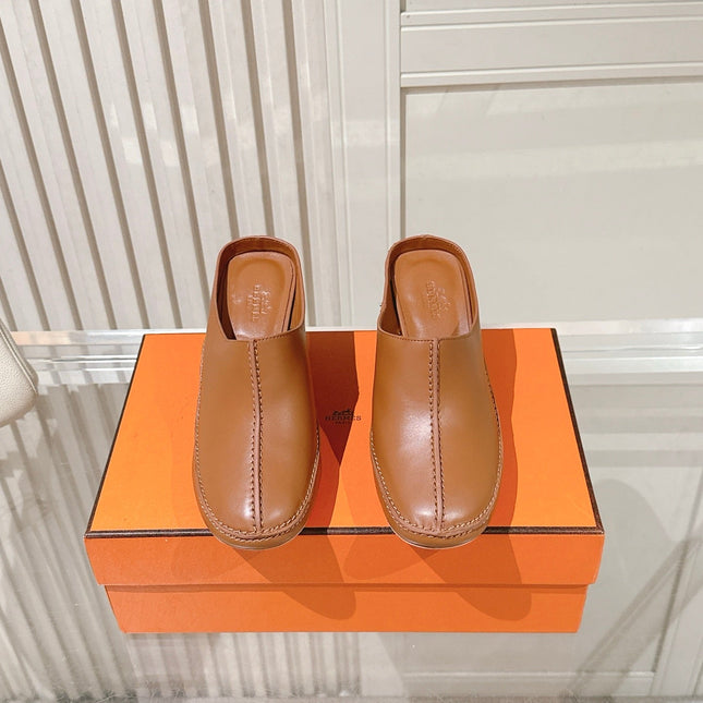HM 26S HEEL MULES 65 MM IN LIGHT BROWN CALFSKIN