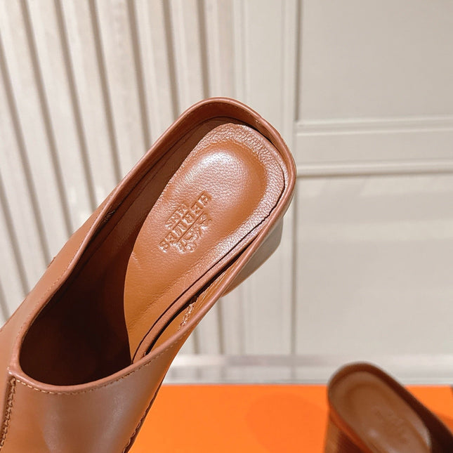 HM 26S HEEL MULES 65 MM IN LIGHT BROWN CALFSKIN