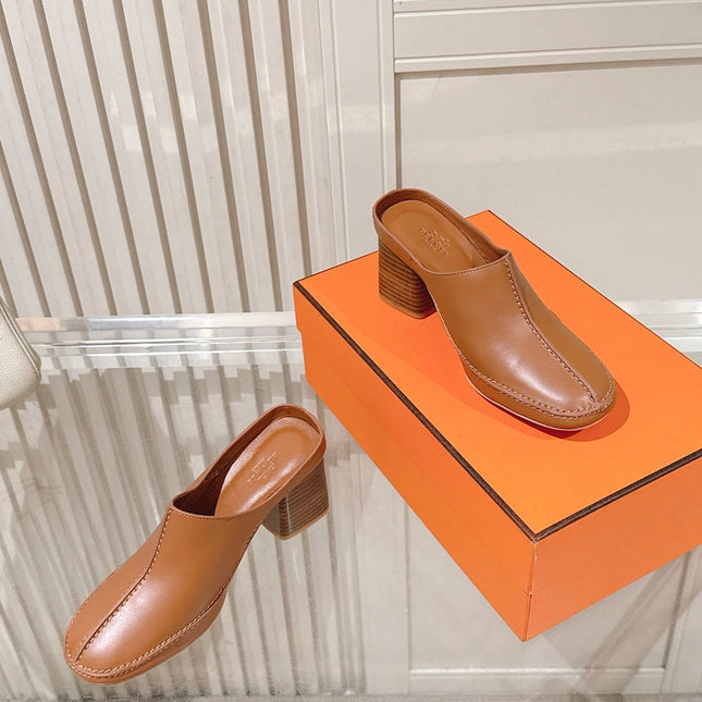 HM 26S HEEL MULES 65 MM IN LIGHT BROWN CALFSKIN