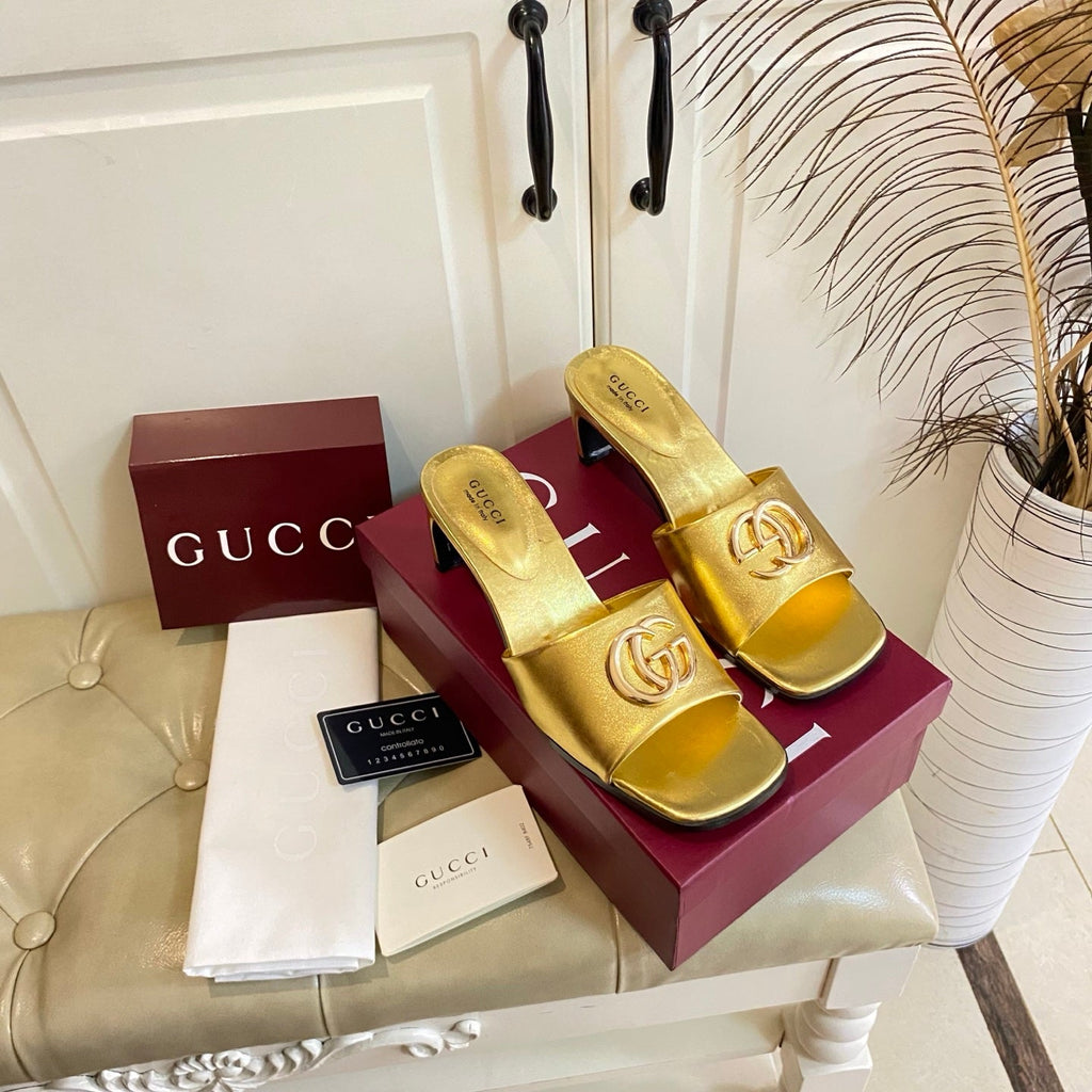 GUCCI 26S HIGH-HEELED SANDALS IN GOLD CALFSKIN WITH GOLD HARDWARE