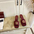 GUCCI 26S HIGH-HEELED SANDALS IN DARK RED CANVAS WITH GOLD HARDWARE