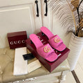 GUCCI 26S HIGH-HEELED SANDALS IN PINK CANVAS WITH GOLD HARDWARE