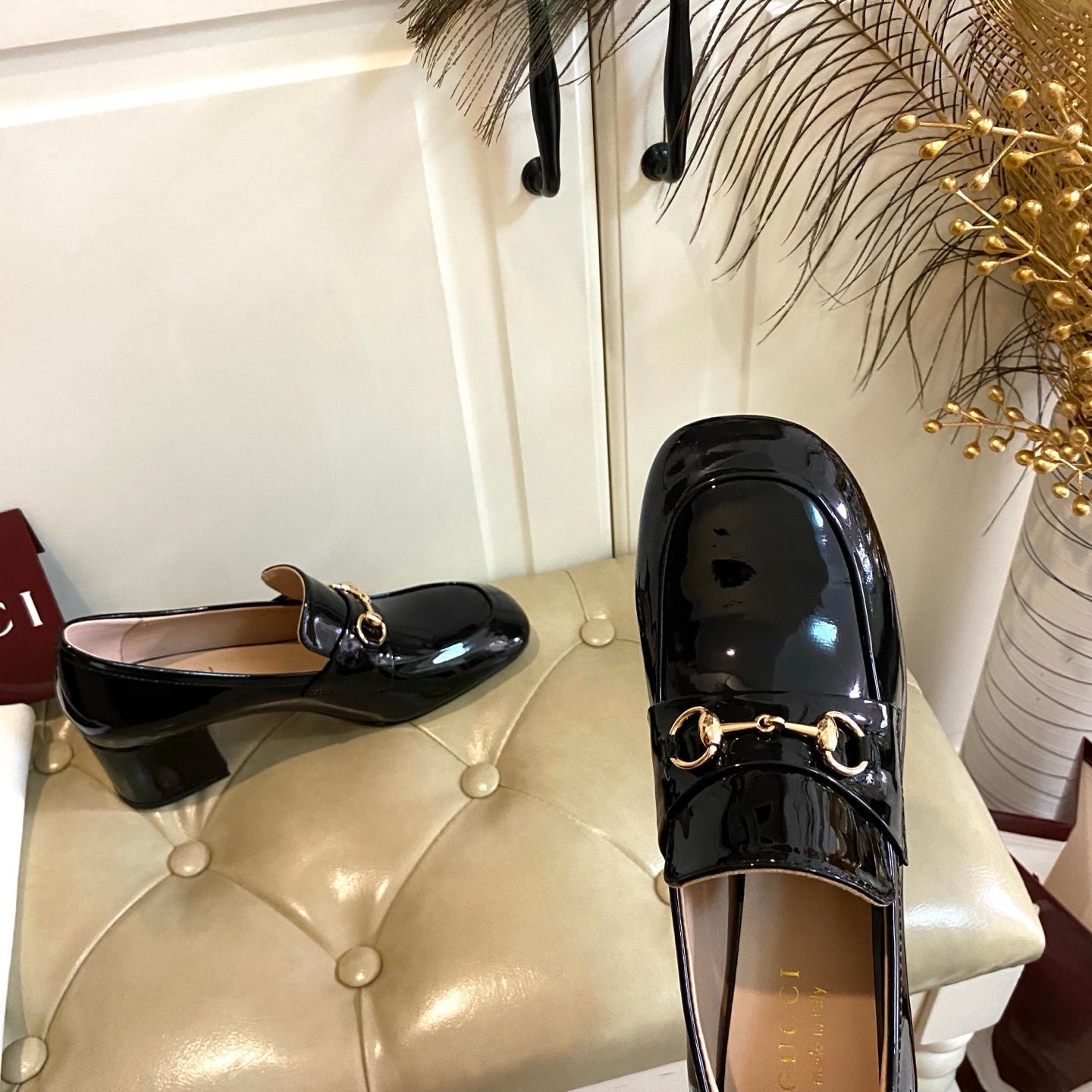 GUCCI 26S HORSEBIT LOAFERS 55 MM IN BLACK GLOSSY CALFSKIN