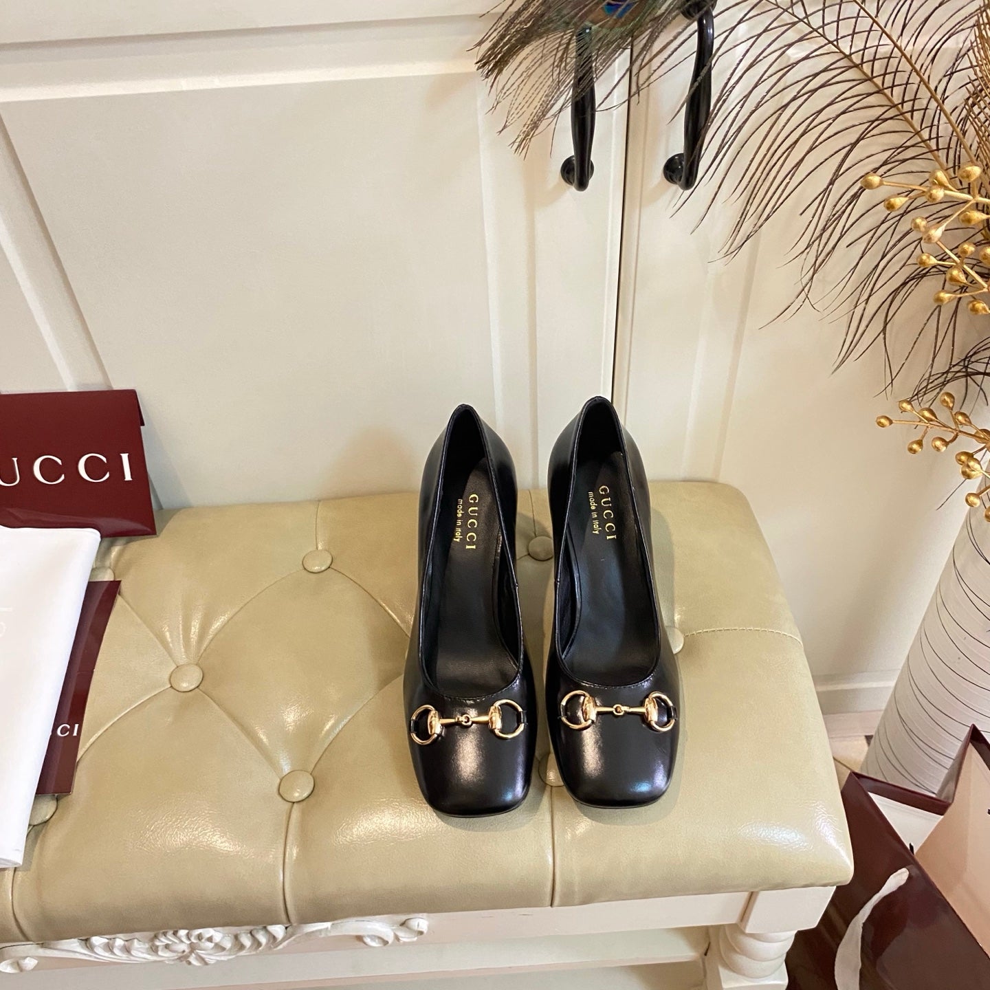 GUCCI 26S HORSEBIT MID-HEEL PUMPS 75 MM IN BLACK CALFSKIN