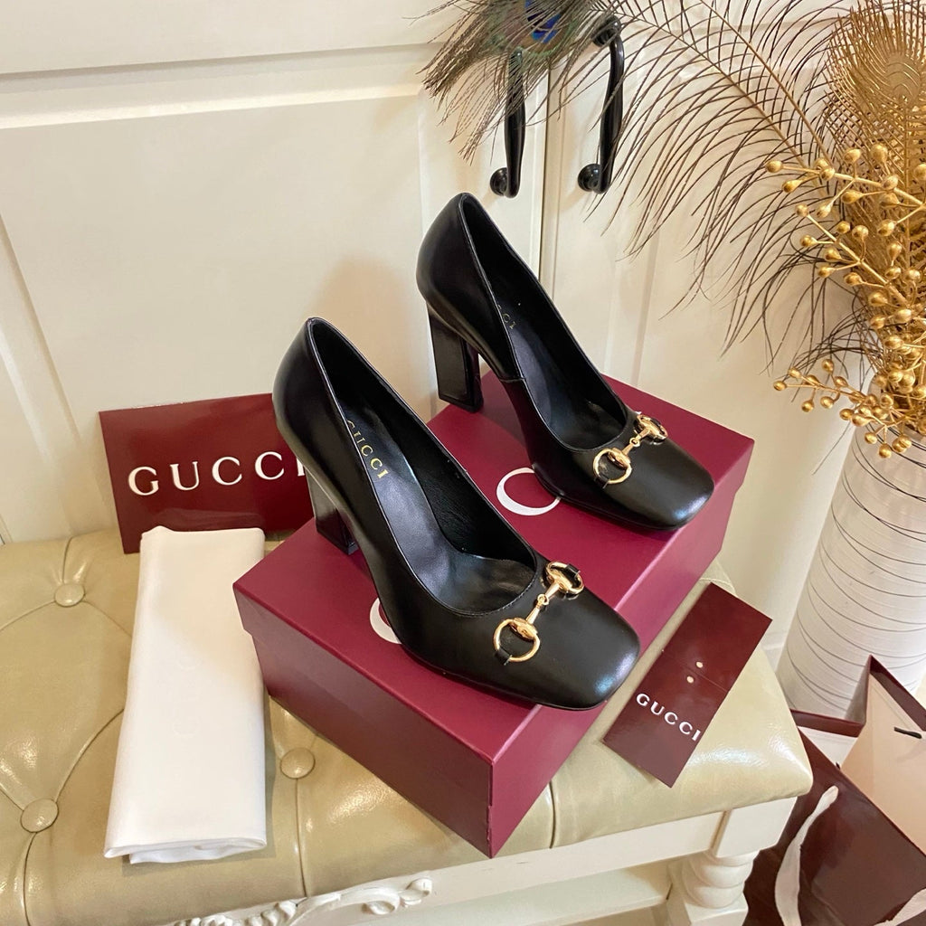 GUCCI 26S HORSEBIT MID-HEEL PUMPS 100 MM IN BLACK CALFSKIN