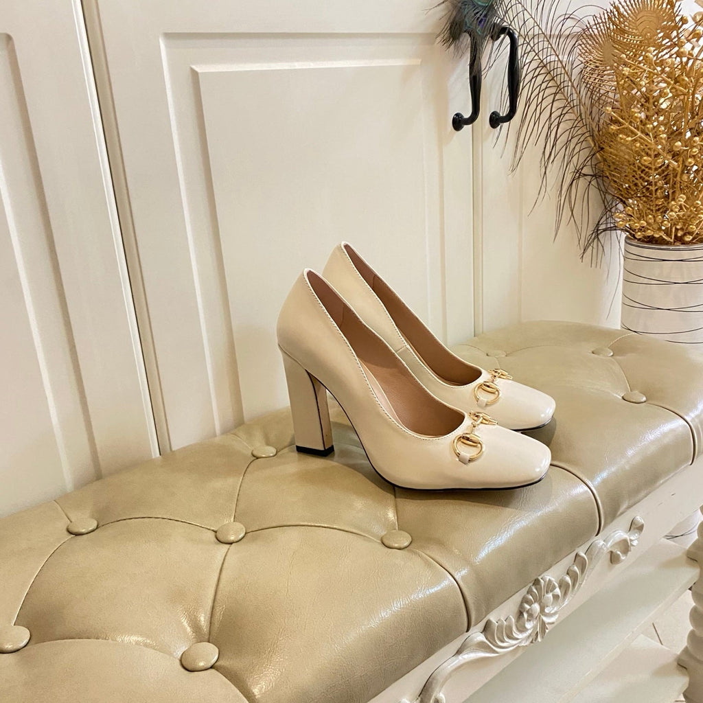 GUCCI 26S HORSEBIT MID-HEEL PUMPS 100 MM IN CREAM WHITE CALFSKIN