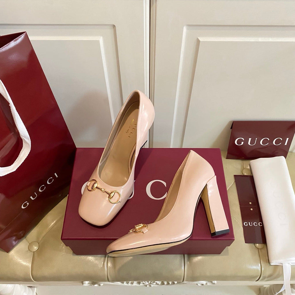 GUCCI 26S HORSEBIT MID-HEEL PUMPS 100 MM IN NUDE PINK CALFSKIN