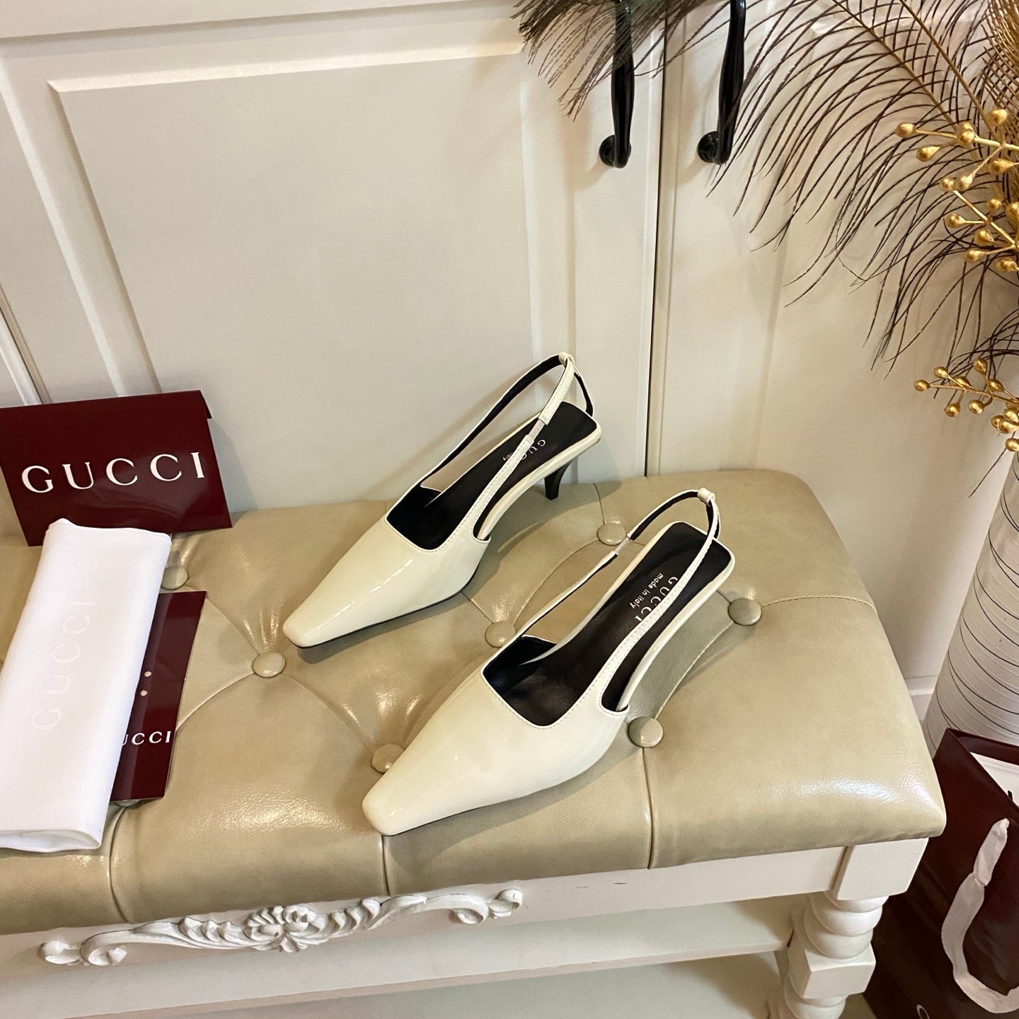 GUCCI 26S SLINGBACK 55 MM IN SOFT CREAM BEIGE CALFSKIN