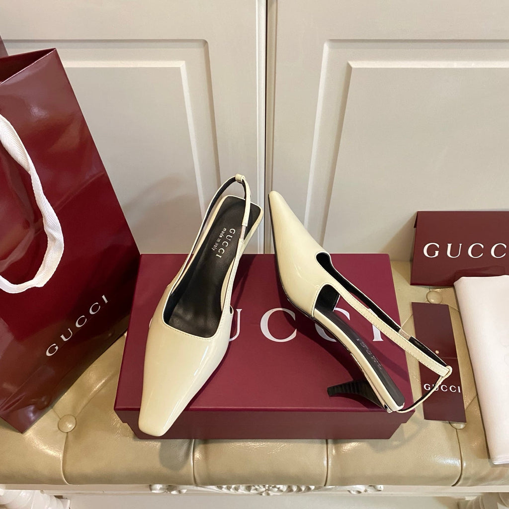 GUCCI 26S SLINGBACK 55 MM IN SOFT CREAM BEIGE CALFSKIN