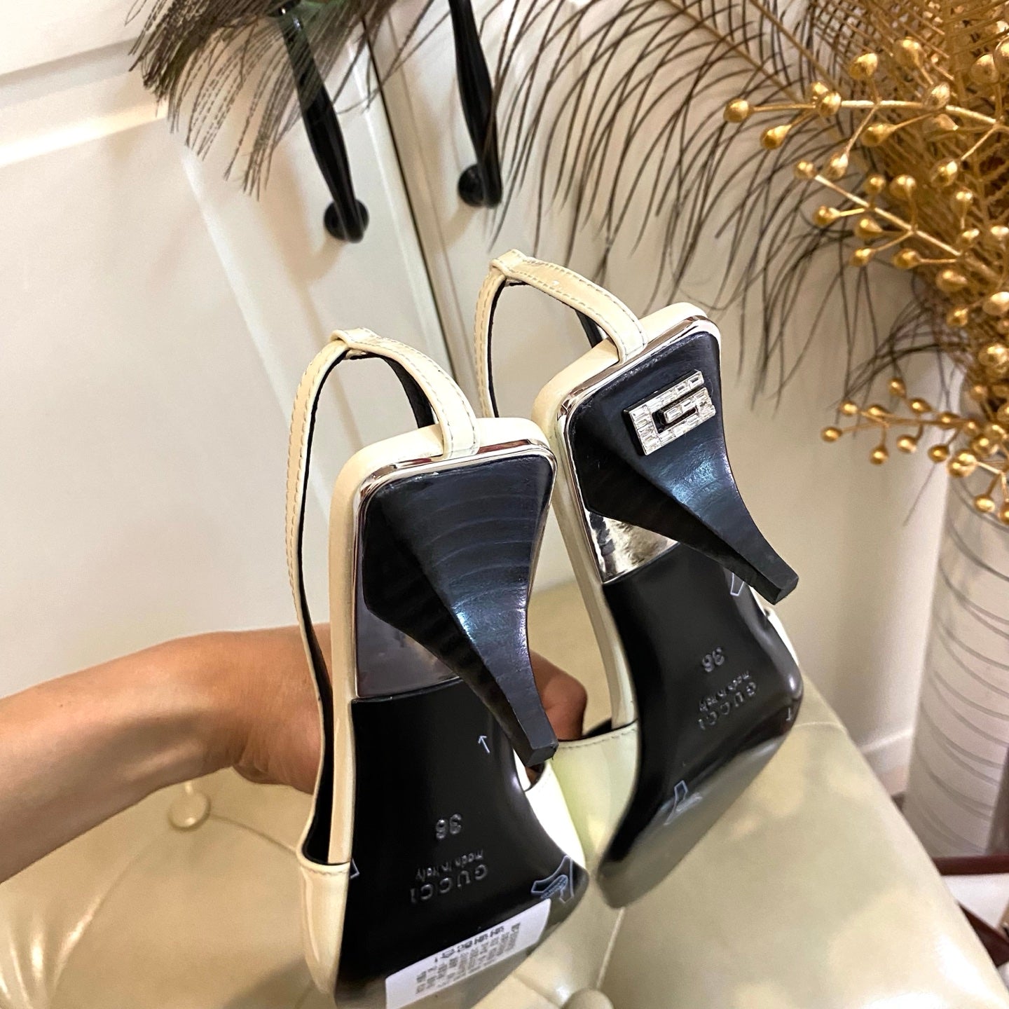 GUCCI 26S SLINGBACK 55 MM IN SOFT CREAM BEIGE CALFSKIN
