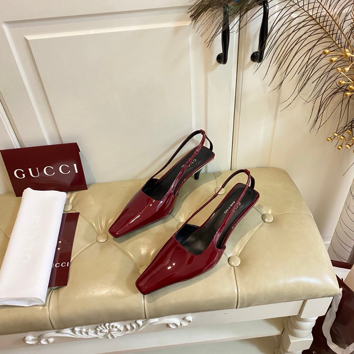 GUCCI 26S SLINGBACK 55 MM IN RED CALFSKIN