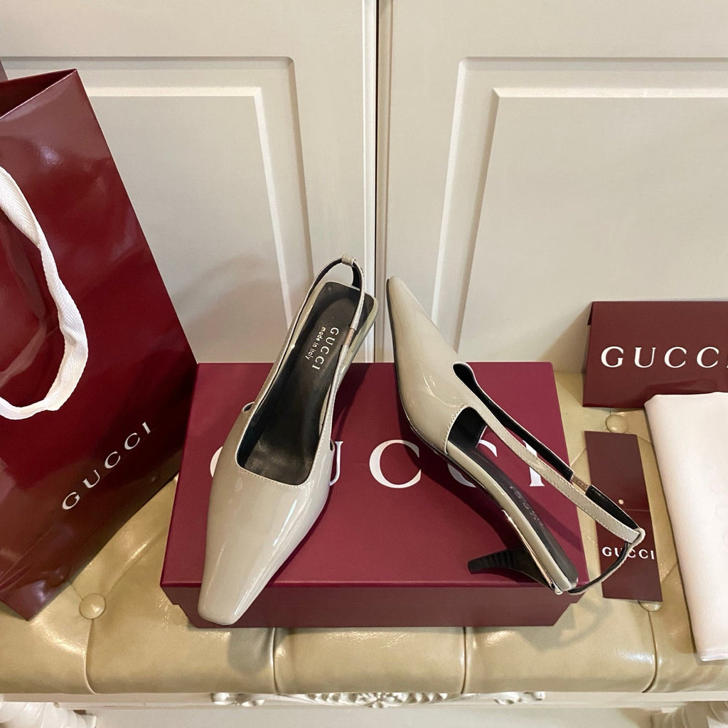 GUCCI 26S SLINGBACK 55 MM IN LIGHT TAUPE GRAY CALFSKIN