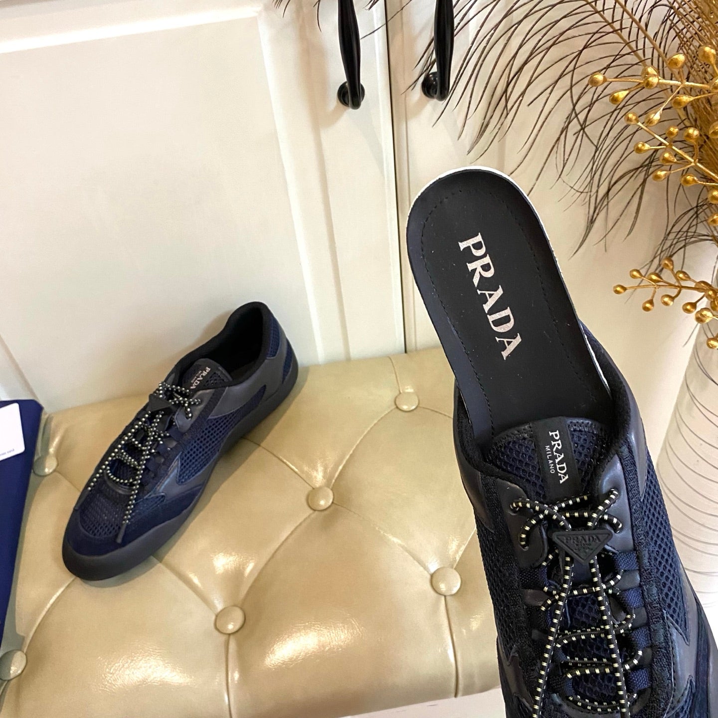 PRADA 26S LACE UP SNEAKERS CHUNKY SOLE IN BLUE TECH FABRIC AND MESH