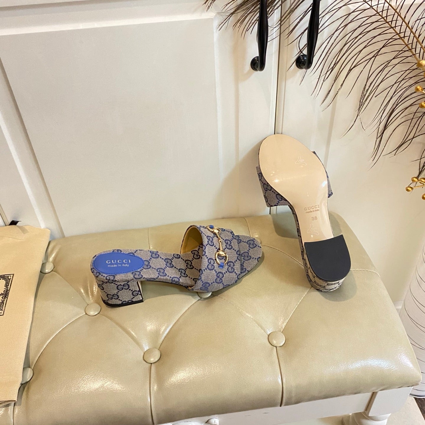 GUCCI 26S HIGH-HEELED SANDALS 65 MM IN GREY CANVAS