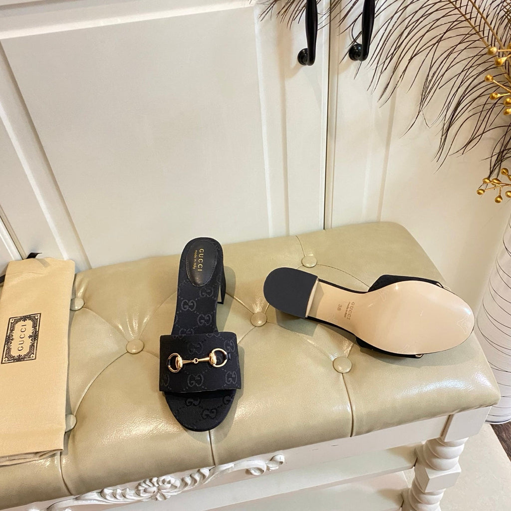GUCCI 26S HIGH-HEELED SANDALS 65 MM IN BLACK CANVAS