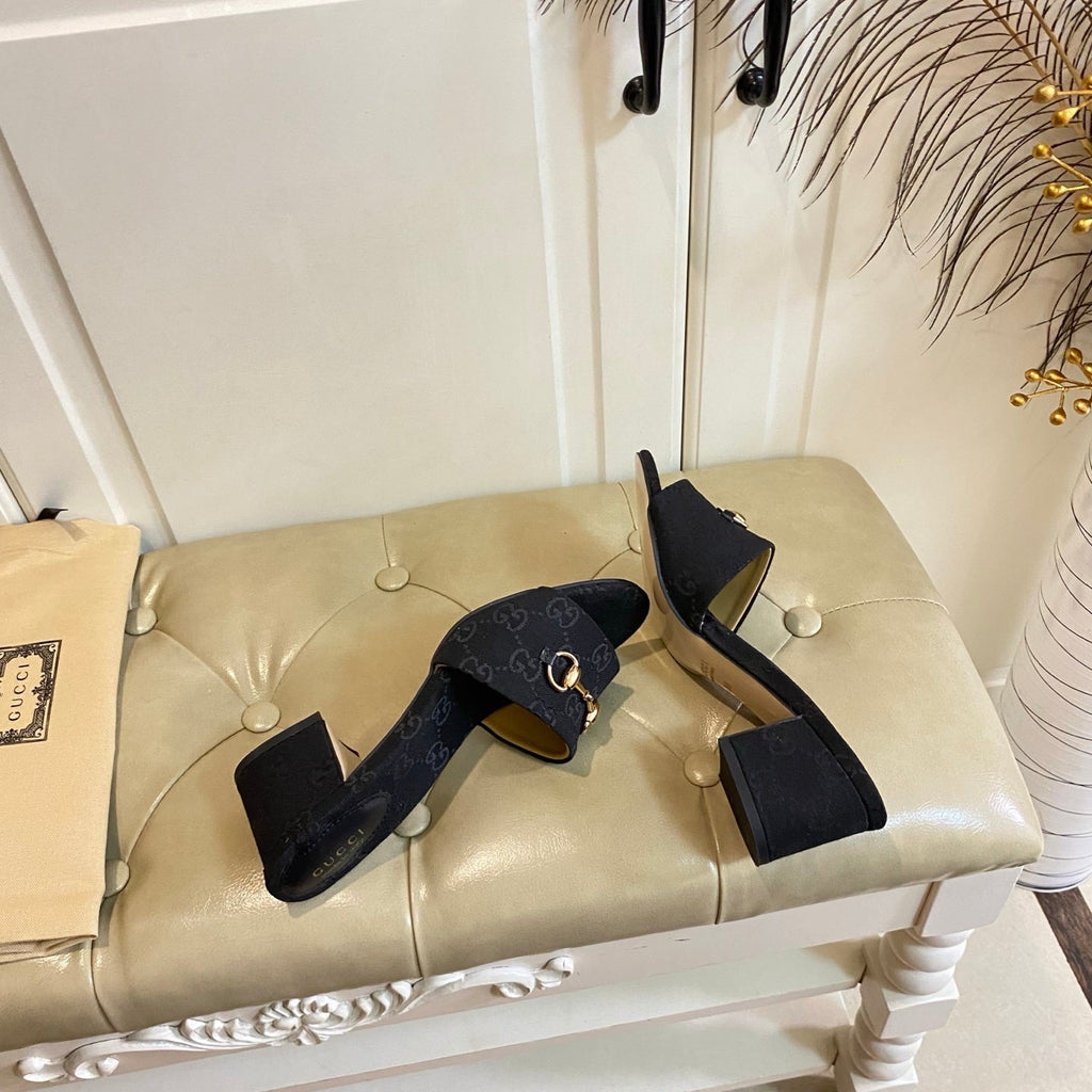 GUCCI 26S HIGH-HEELED SANDALS 65 MM IN BLACK CANVAS