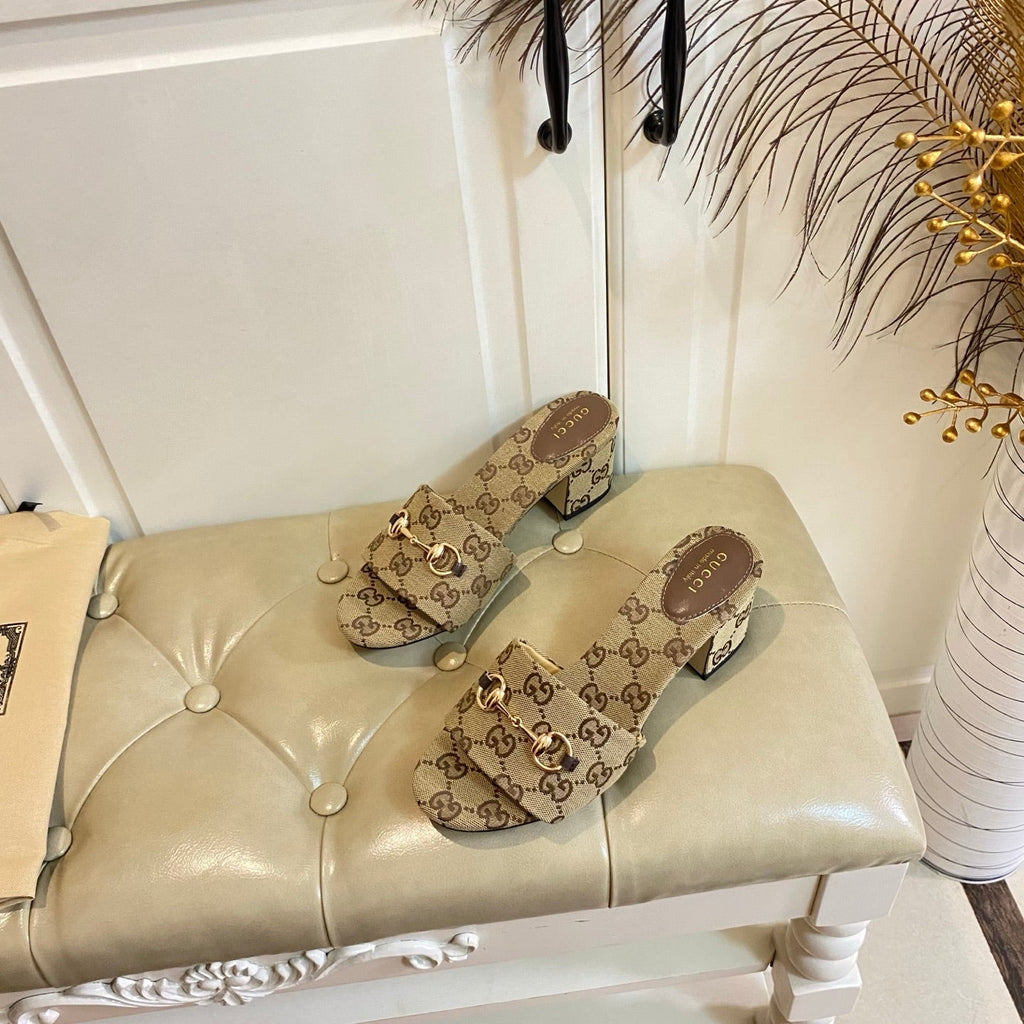 GUCCI 26S HIGH-HEELED SANDALS 65 MM IN DARK BEIGE CANVAS