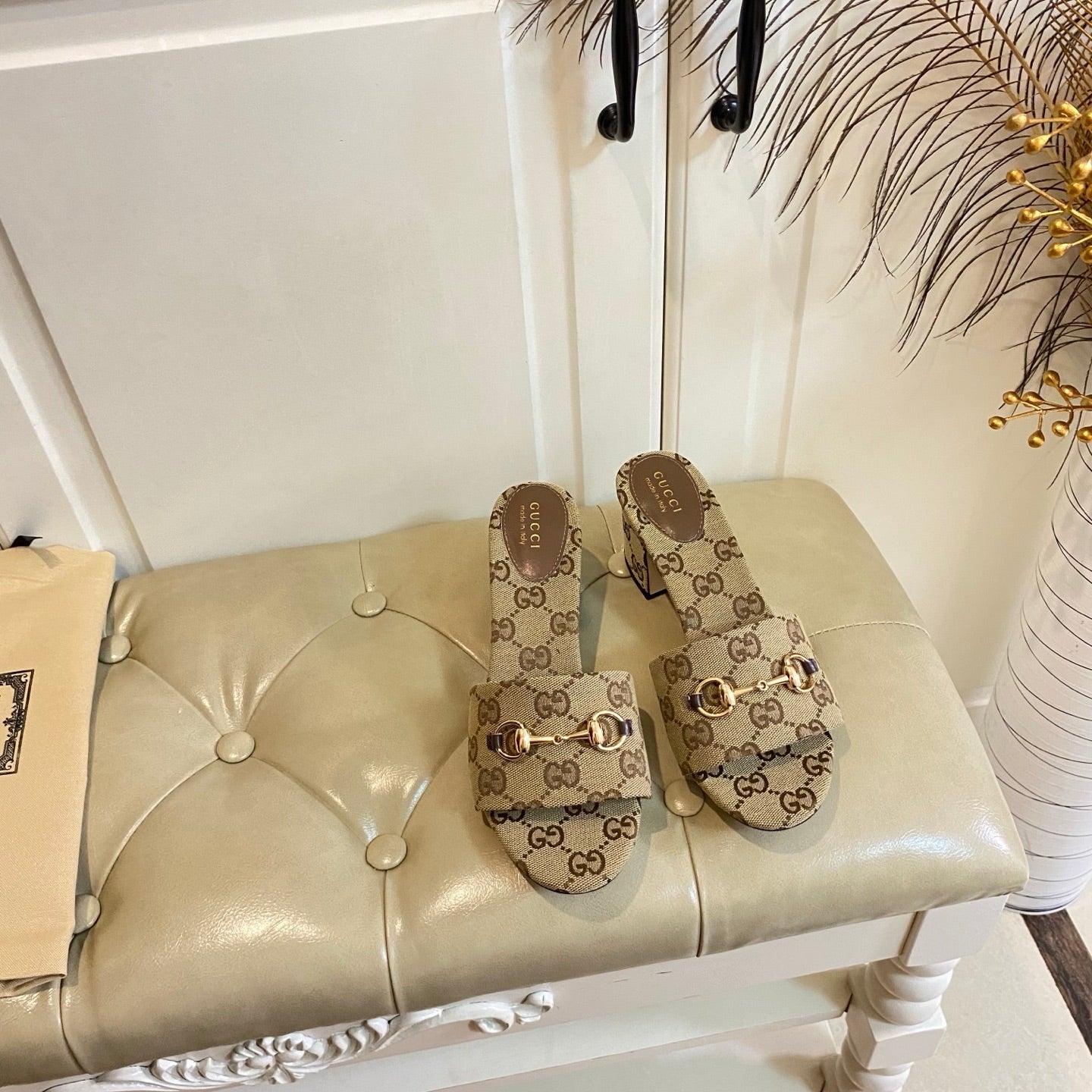GUCCI 26S HIGH-HEELED SANDALS 65 MM IN DARK BEIGE CANVAS
