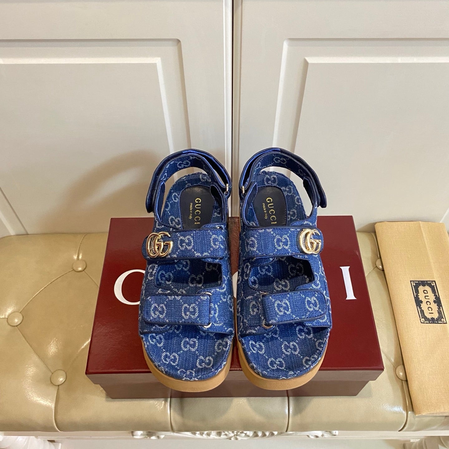 GUCCI 26S SANDALS IN BLUE JACQUARD FABRIC STYLE 2
