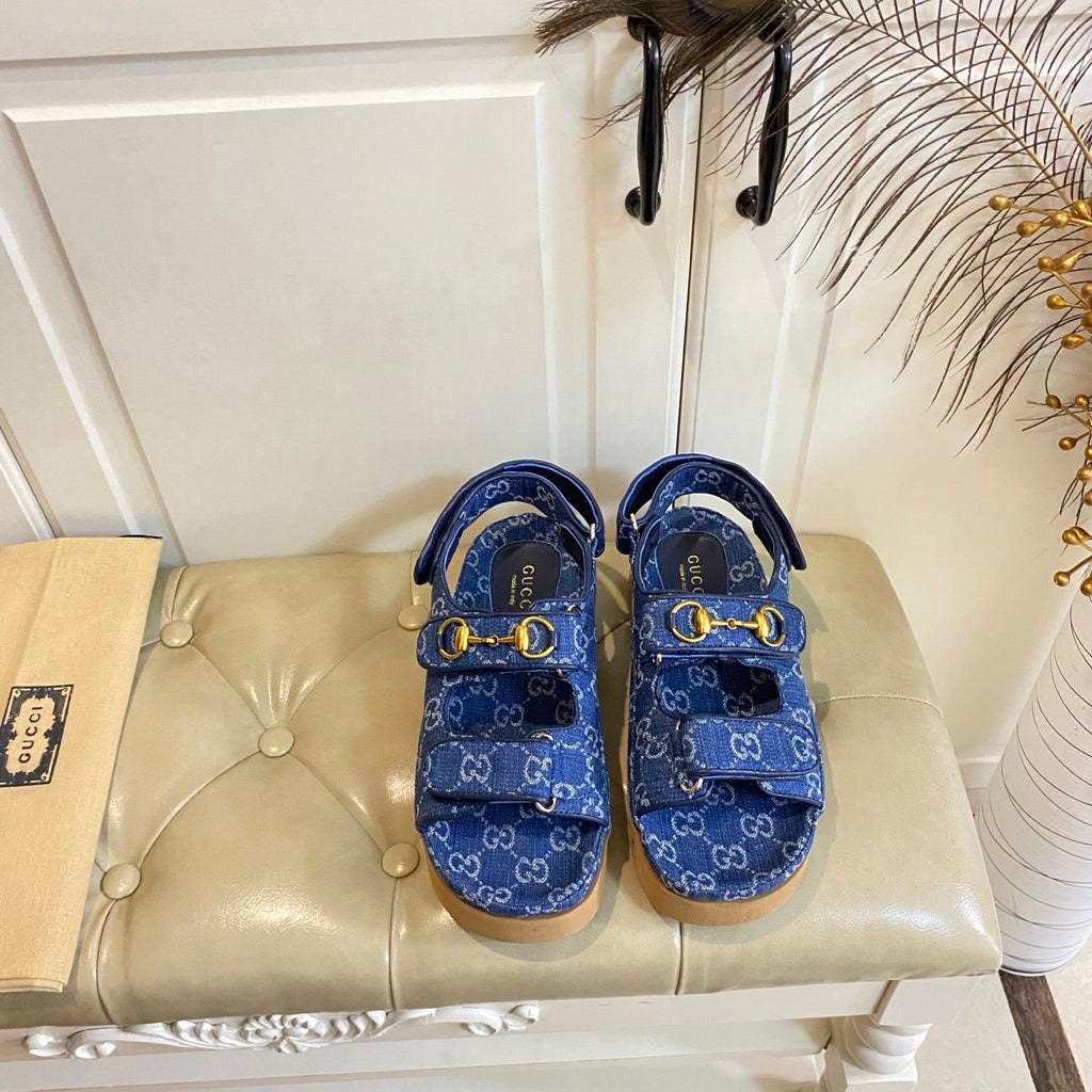 GUCCI 26S SANDALS IN BLUE JACQUARD FABRIC STYLE 1