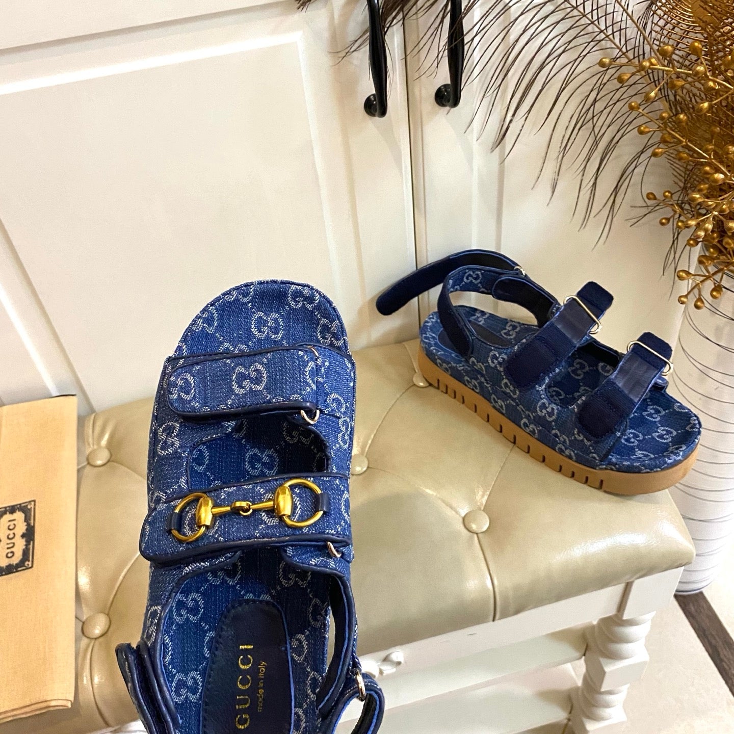 GUCCI 26S SANDALS IN BLUE JACQUARD FABRIC STYLE 1