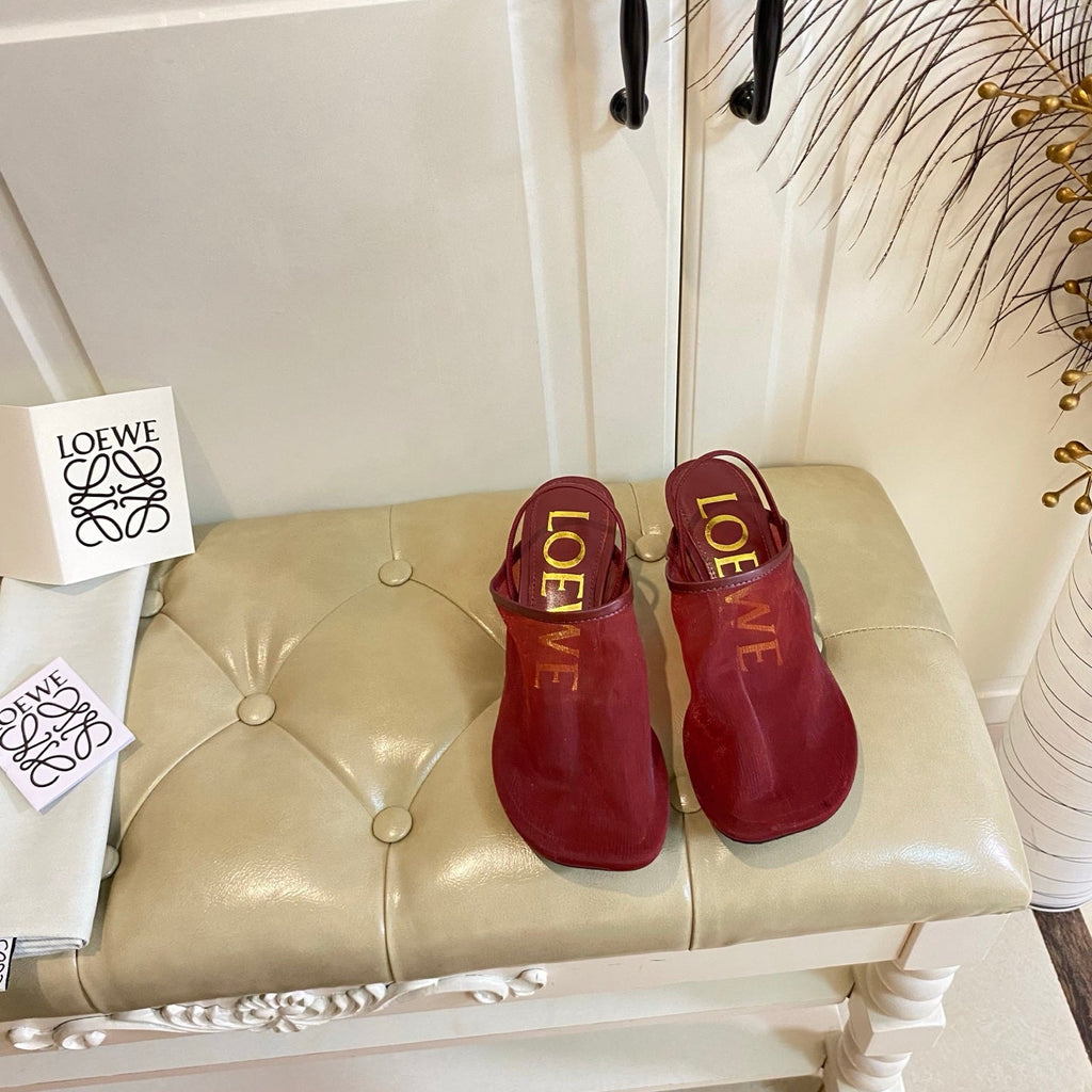 LOEWE 26S SLINGBACK MULES 45MM IN BURGUNDY RED MESH