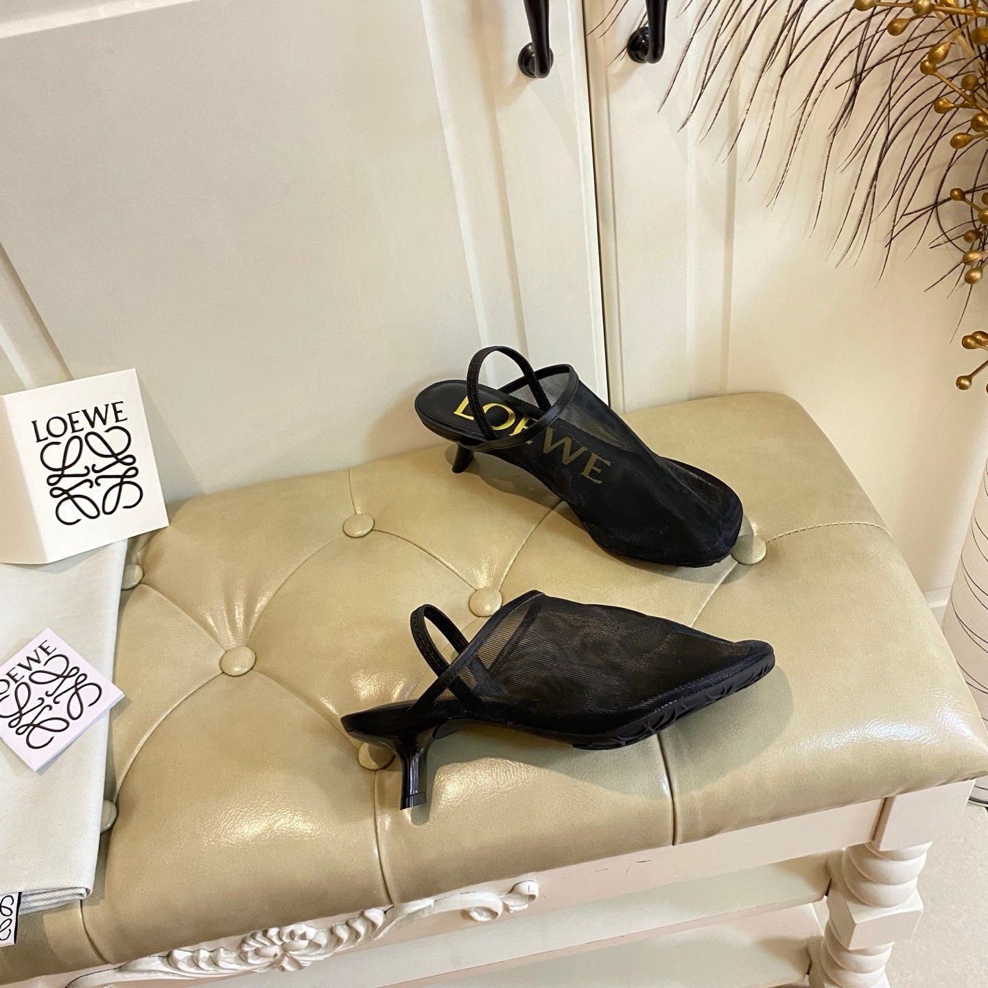 LOEWE 26S SLINGBACK MULES 45MM IN BLACK MESH