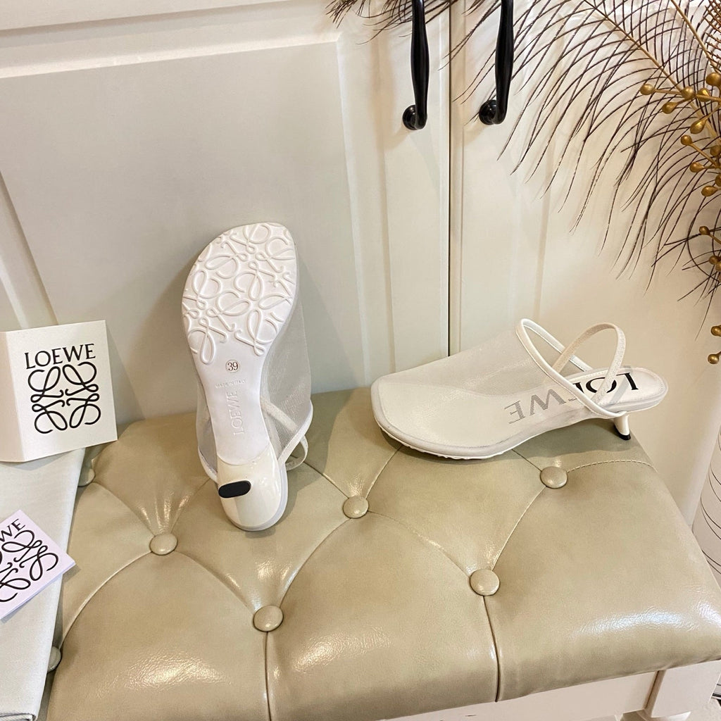 LOEWE 26S SLINGBACK MULES 45MM IN WHITE MESH