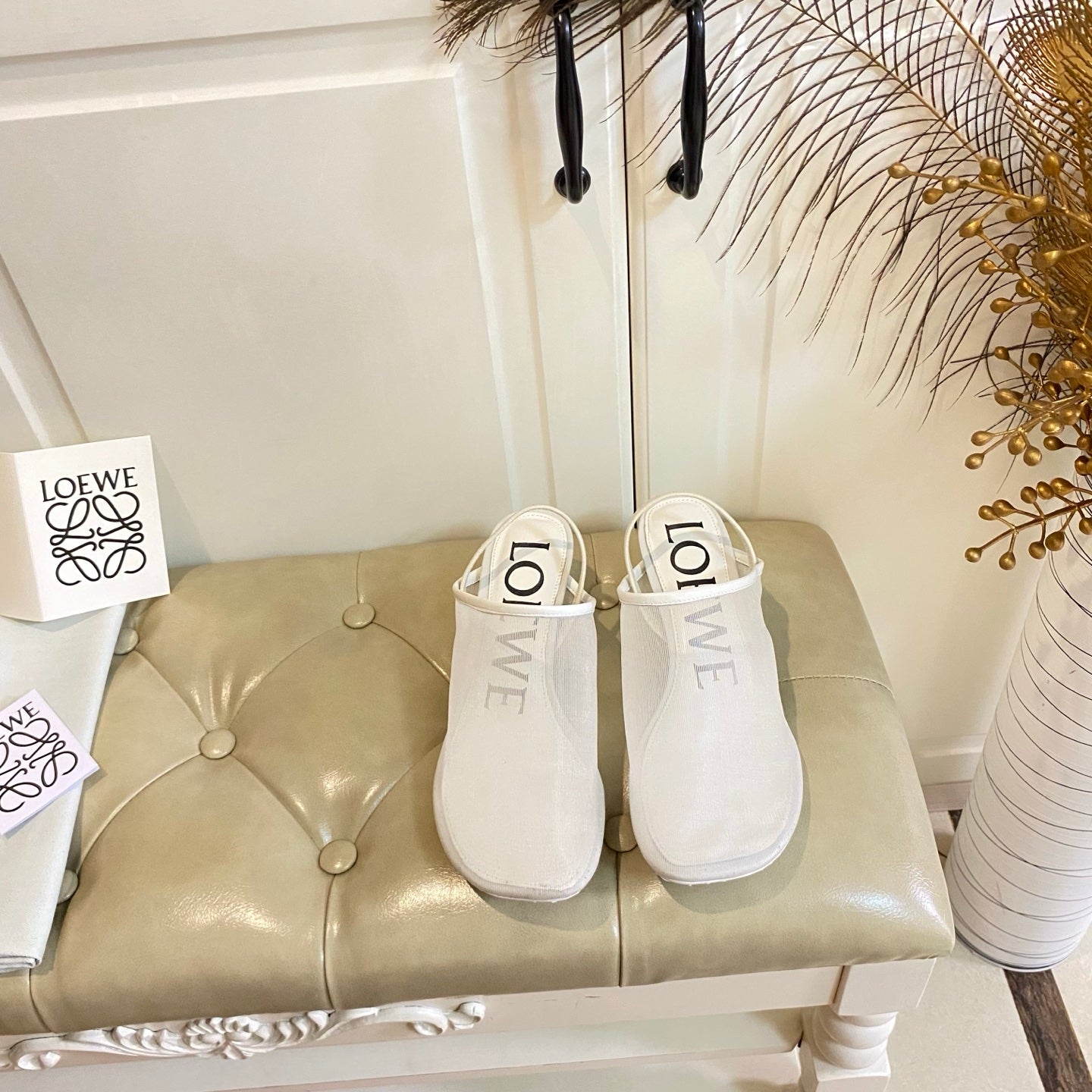 LOEWE 26S SLINGBACK MULES 45MM IN WHITE MESH