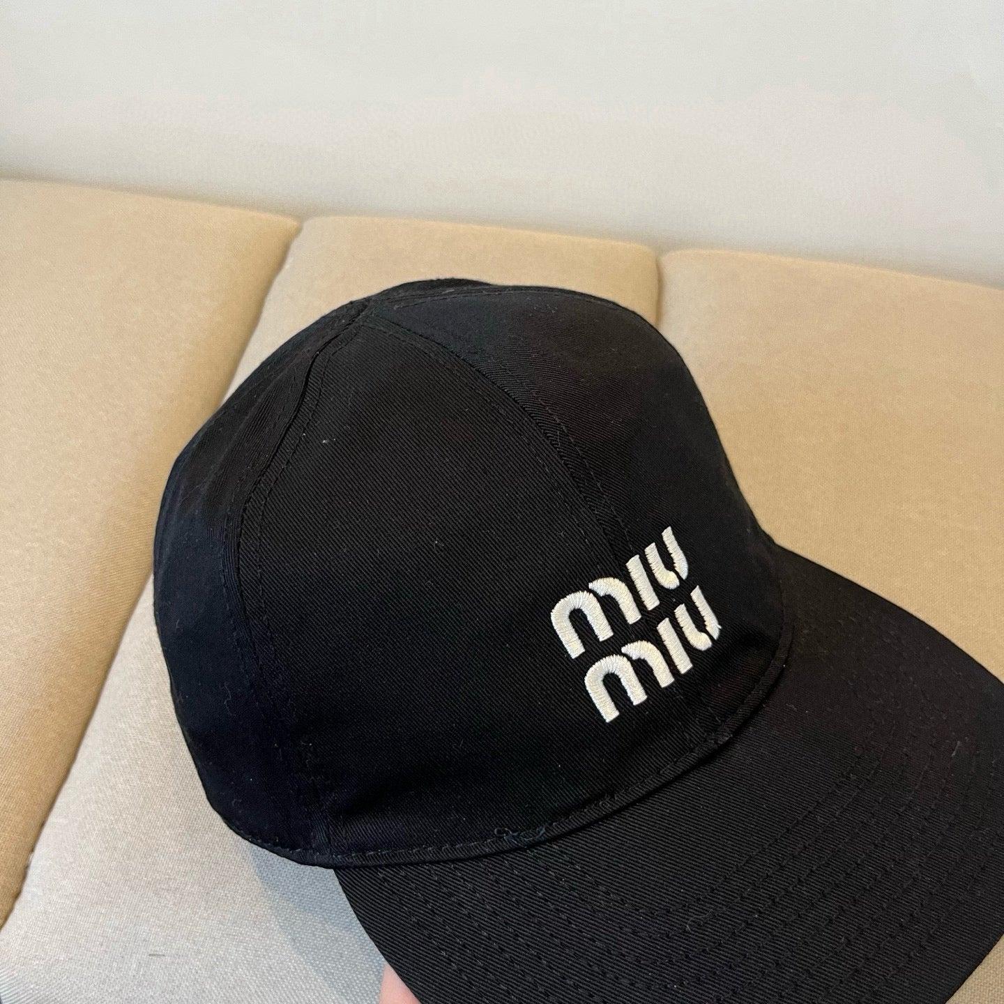 MIUMIU BASEBALL CAP IN BLACK KHAKI FABRIC STYLE 7