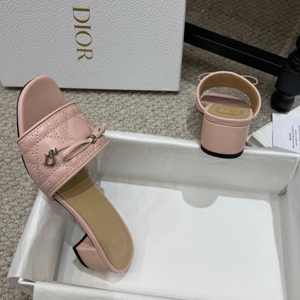 DIOR 26S HEELED MULES 45 MM IN PINK QUILTED LAMBSKIN SILVER HARDWARE