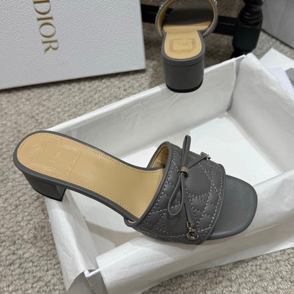 DIOR 26S HEELED MULES 45 MM IN DARK GREY QUILTED LAMBSKIN SILVER HARDWARE
