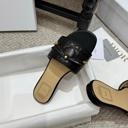 DIOR 26S FLAT MULES IN BLACK QUILTED LAMBSKIN GOLD HARDWARE