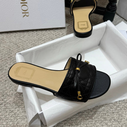DIOR 26S FLAT MULES IN BLACK QUILTED LAMBSKIN GOLD HARDWARE