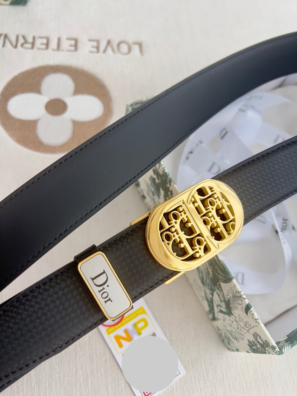DIOR 26S CD LOGO BELT IN BLACK TEXTURED CALFSKIN GOLD HARDWARE
