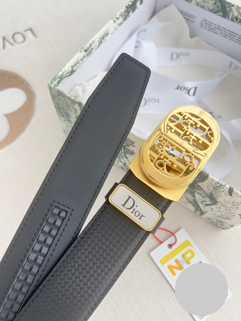 DIOR 26S CD LOGO BELT IN BLACK TEXTURED CALFSKIN GOLD HARDWARE