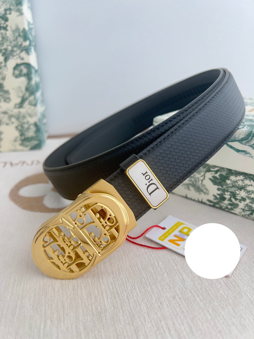 DIOR 26S CD LOGO BELT IN BLACK TEXTURED CALFSKIN GOLD HARDWARE