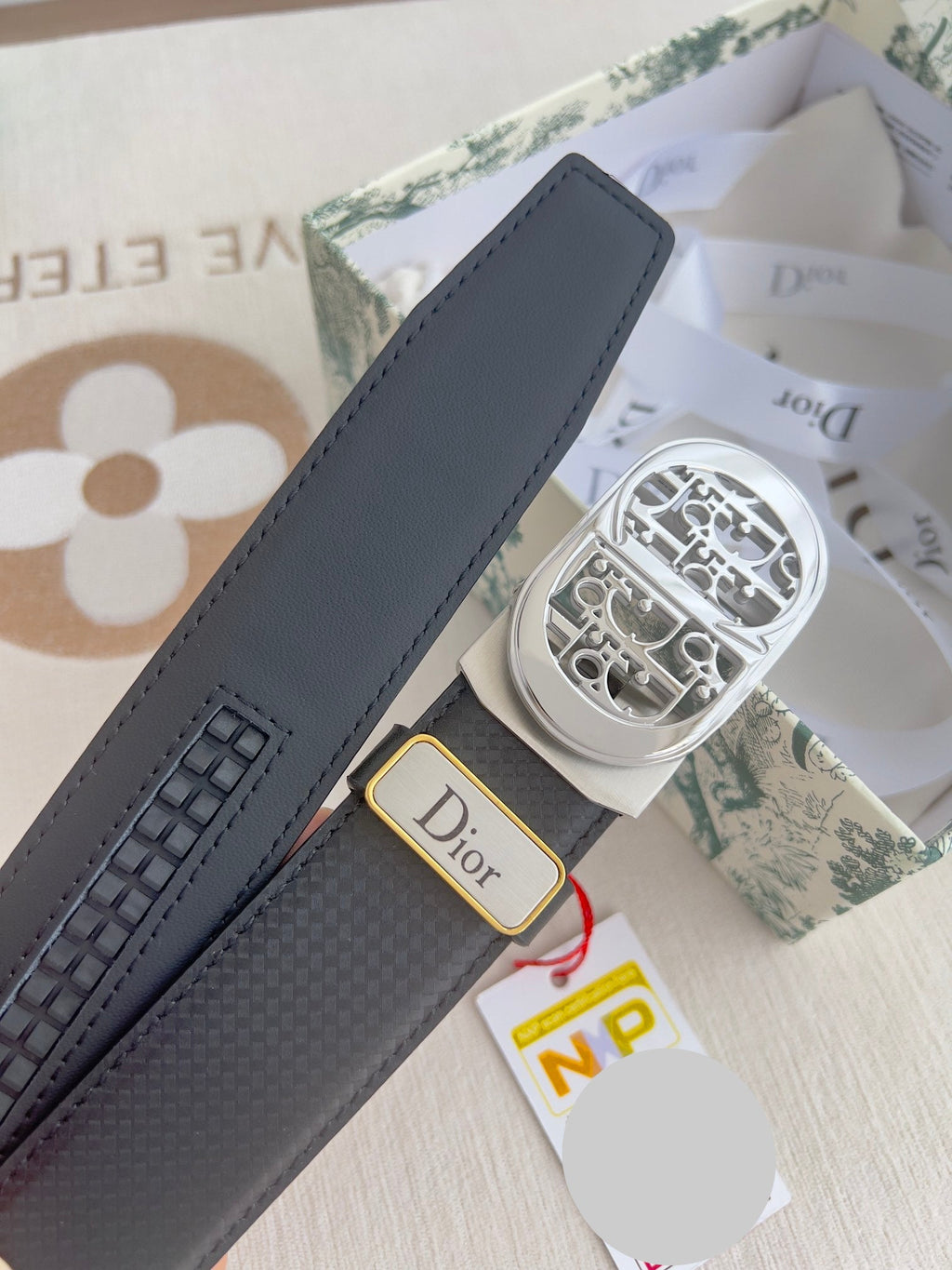 DIOR 26S CD LOGO BELT IN BLACK TEXTURED CALFSKIN SILVER HARDWARE