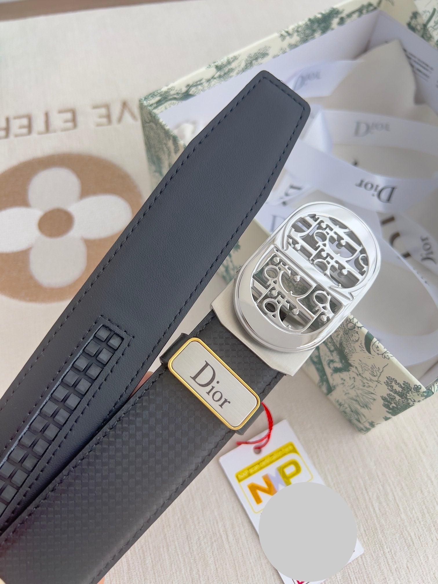 DIOR 26S CD LOGO BELT IN BLACK TEXTURED CALFSKIN SILVER HARDWARE