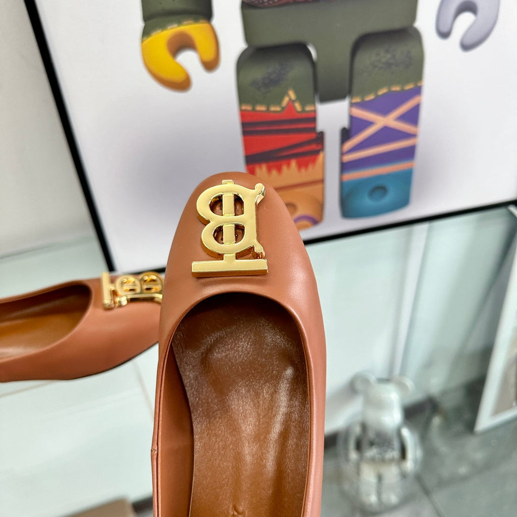 BURBERRY 26S BALLET FLATS IN BROWN CALFSKIN