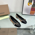 BURBERRY 26S PLAID FLATS IN BLACK CALFSKIN AND FABRIC