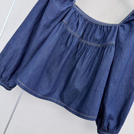 YSL 26S PUFF SLEEVE DENIM TOP 414