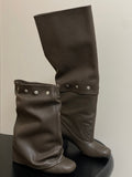 ALO 25S PALOMA WOOL TIERED BOOTS IN DARK BROWN LAMBSKIN WITH STUD