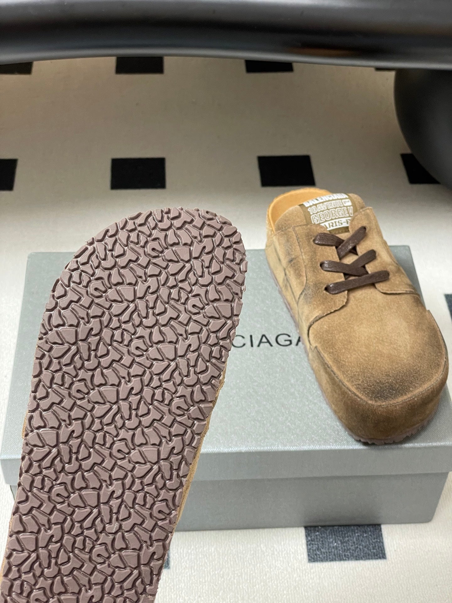 BALENCIAGA 25S MULES BIRKENSTOCK IN CARAMEL BROWN SUEDE