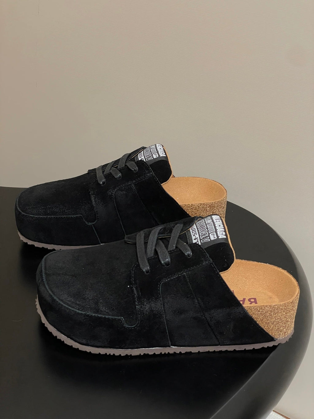 BALENCIAGA 25S MULES BIRKENSTOCK IN BLACK SUEDE