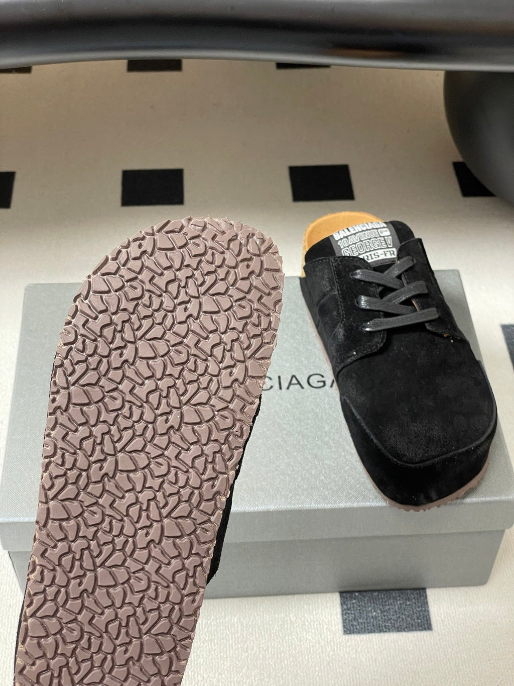 BALENCIAGA 25S MULES BIRKENSTOCK IN BLACK SUEDE
