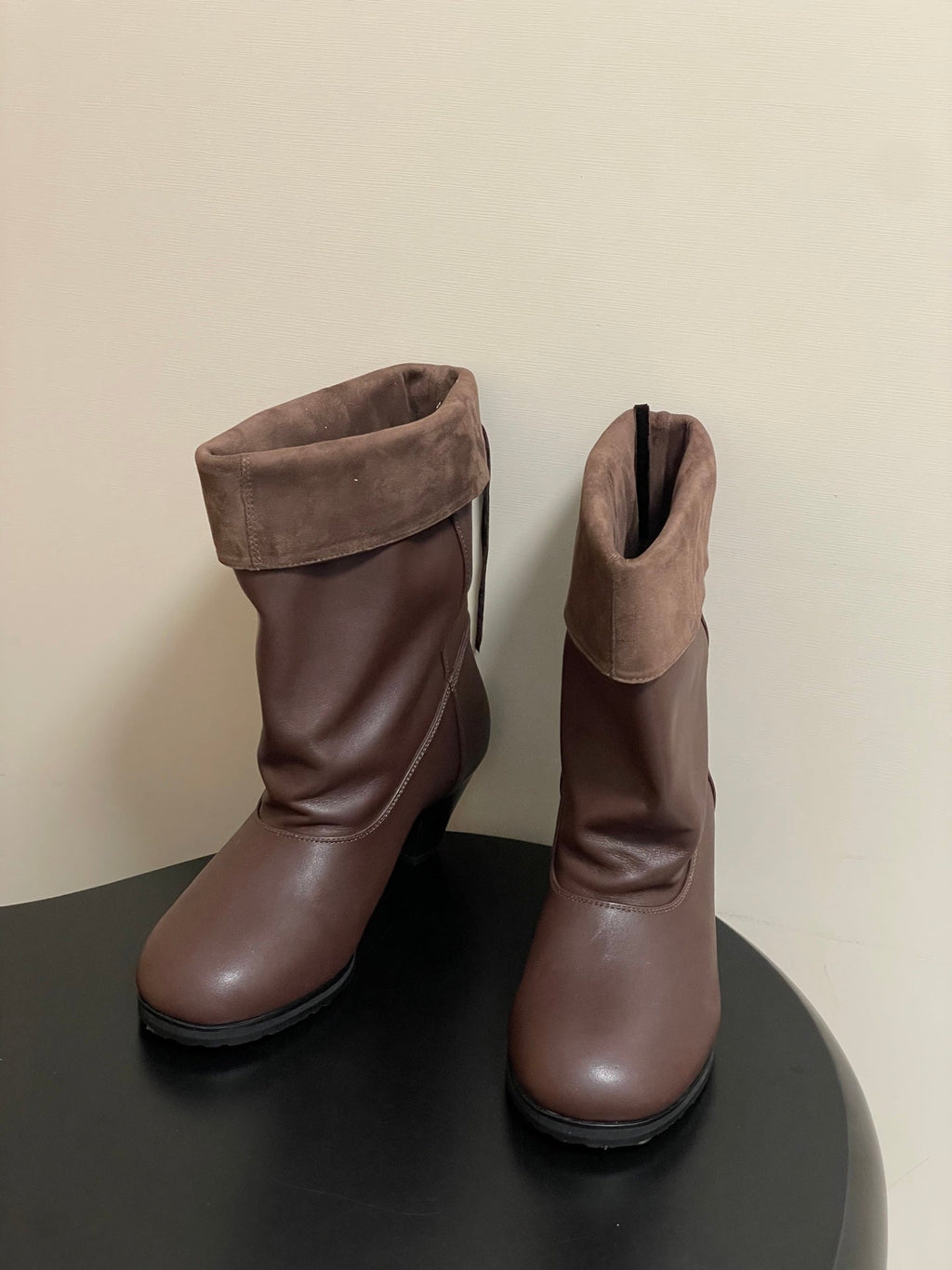 ALO 25S FOLD-OVER ANKLE BOOTS 50 MM IN DARK BROWN LAMBSKIN