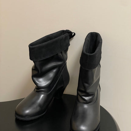 ALO 25S FOLD-OVER ANKLE BOOTS 50 MM IN BLACK LAMBSKIN