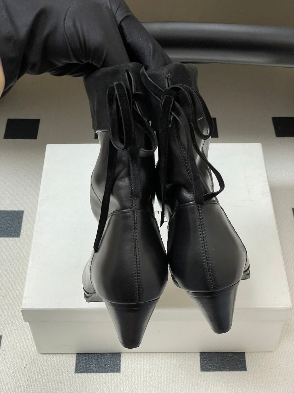 ALO 25S FOLD-OVER ANKLE BOOTS 50 MM IN BLACK LAMBSKIN